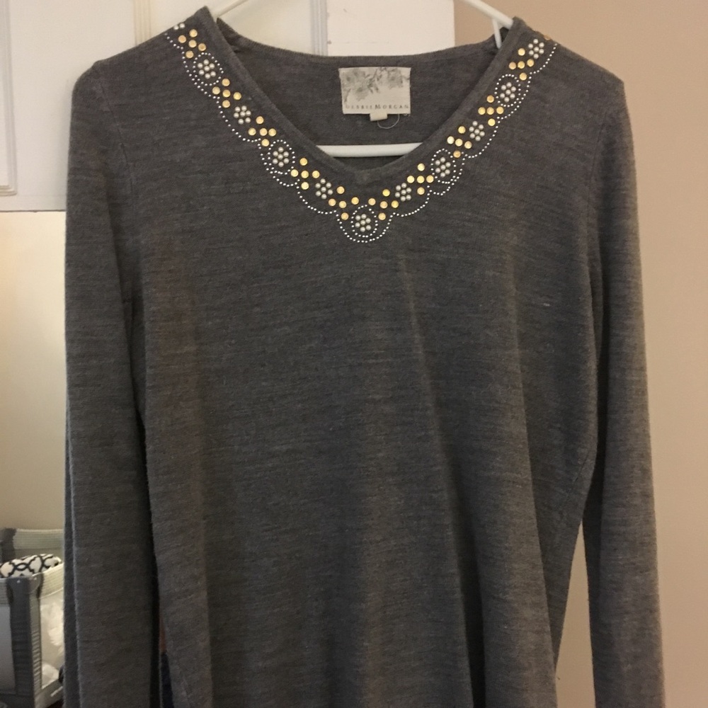 Debbie Morgan grey sweater with embellishments